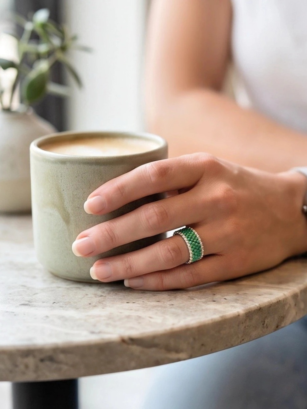 Atika Loom Emerald Mist Miyuki Beaded Ring - Picture 6 of 8